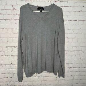 Pronto Uomo Men Size 3X Gray Extra Fine Merino Wool Long‎ Sleeve V-Neck Sweater